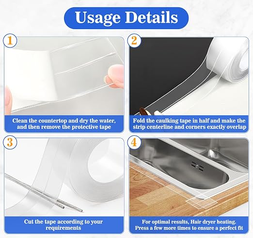 ABSOFINE Caulk Tape Waterproof Self Adhesive, Shower Seal Strip - Image 7
