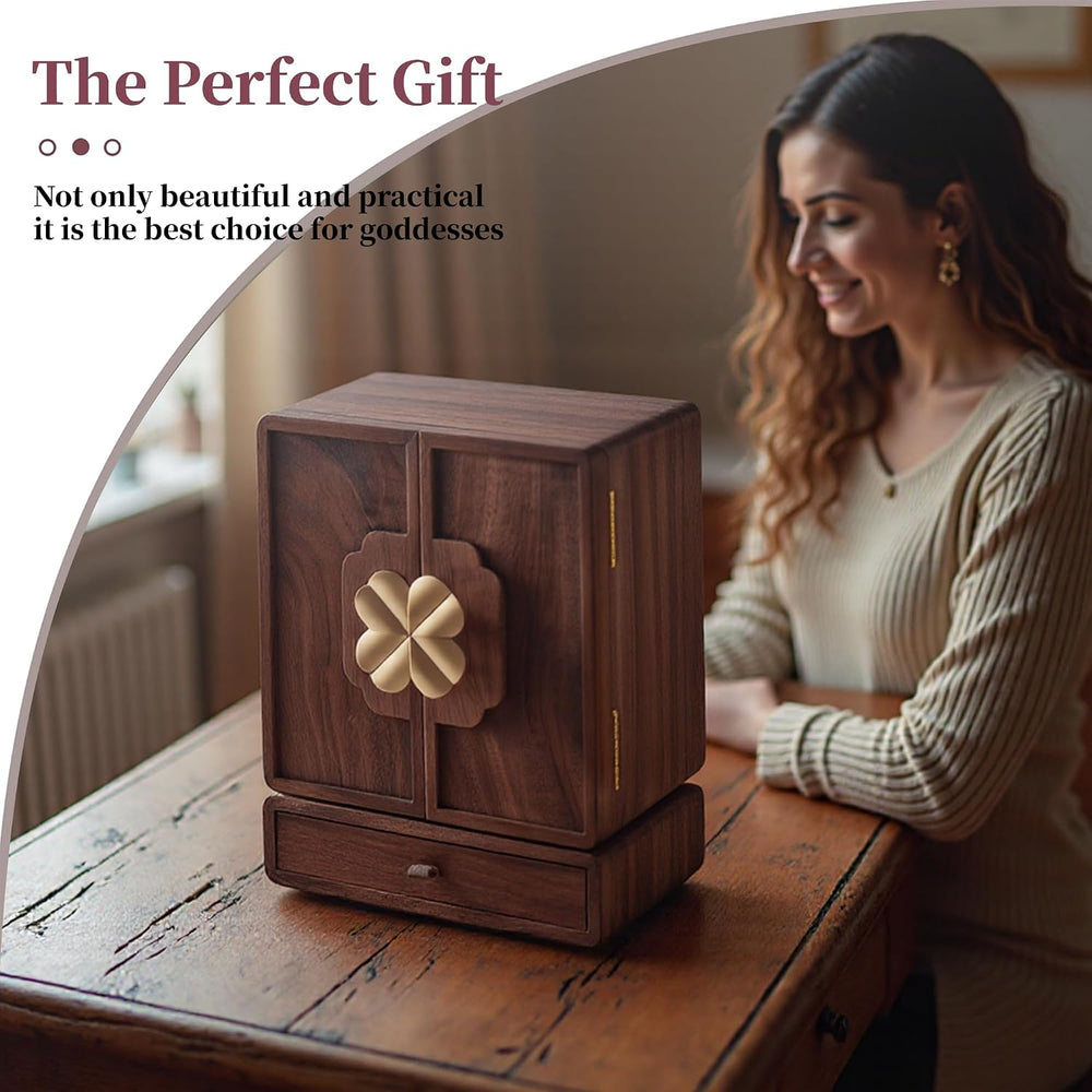 Wooden Jewelry Box for Women Girls, Large Walnut Wood Organizer