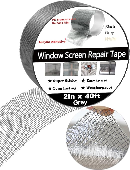 wohohoho Window Screen Repair Tape, 2 in X 40 FT Gray Screen Patch Repair Kit - Image 9