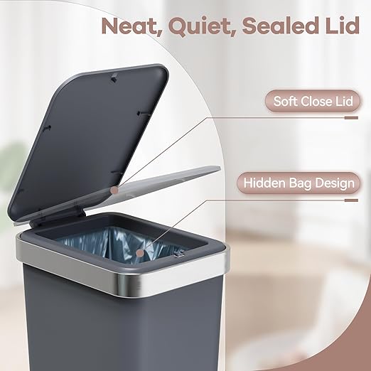 Small Bathroom Trash Can with Lid Soft Close, 10 Liter/2.6 Gallon Slim Garbage - Image 6