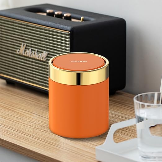 Mini Trash Can with Lid, Desktop Small Trash Can Recycling Bin Cute Metal - Image 6