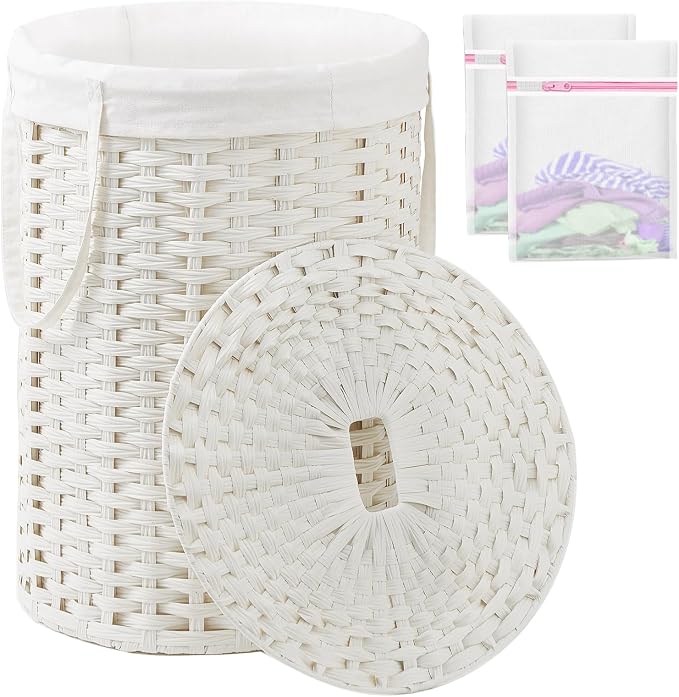 Laundry Basket with Lid Round Rattan Laundry Hamper with Lid and Handles 29.1 by SETVSON