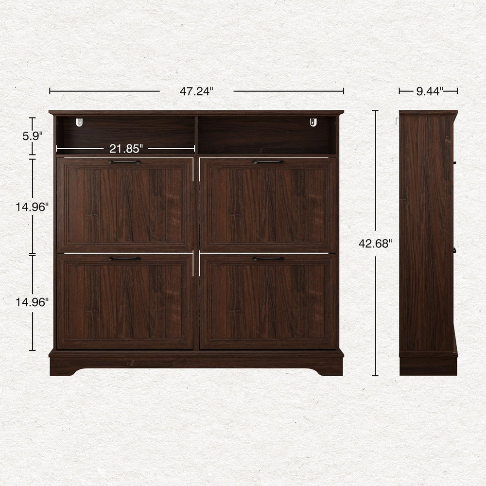 Hidden Shoe Storage Cabinet with 4 Flip Drawers & Open Storage