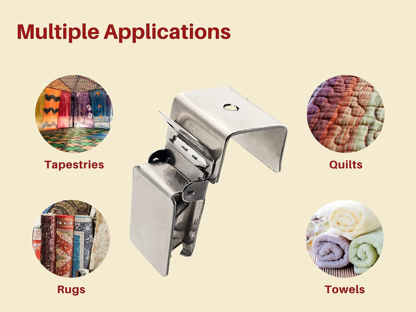 Rug Clips Heavy Duty – 100 Pack Rug Grippers with Alligator Jaw Grip for Hanging Large Rugs, Mats – with 1"x1" Base for Display Rack