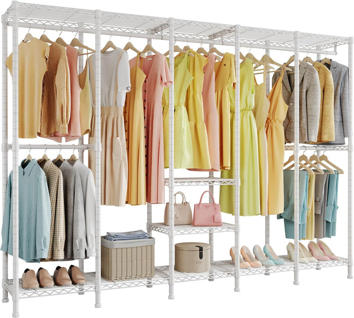 Higeego H5 Clothing Rack for Hanging Clothes, Heavy Duty Closet Rack, White