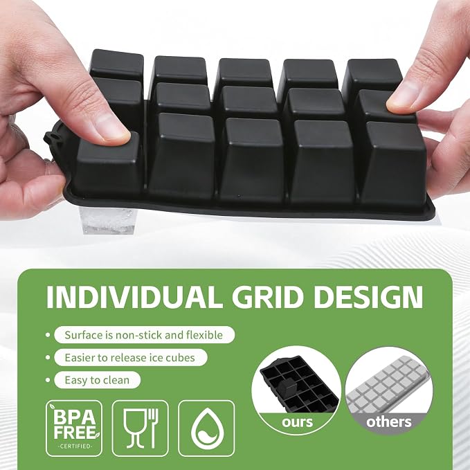 Silicone Ice Cube Tray, 2 Pack Easy-Release Stackable Ice Trays - Image 3