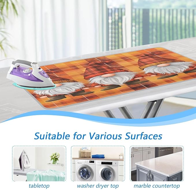 Orange Plaid Thanksgiving Gnomes Ironing Mat Thickened Ironing Blanket Travel - Image 5