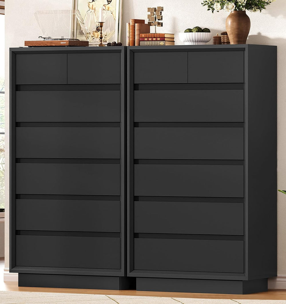 TEENFON 51.6" Tall Dresser for Bedroom, Black Dresser, 7 Drawer Dresser