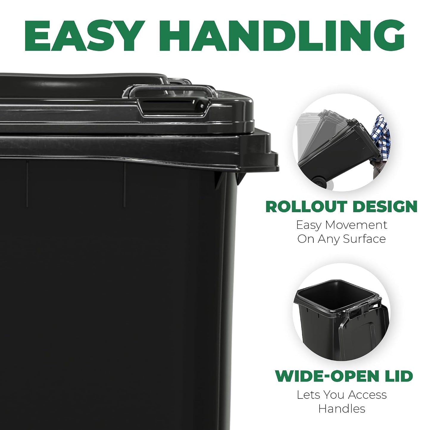 EconoHome Outdoor Garbage Can with Lid - 32 Gallon Trash Can for Backyard, Deck, Garage - Dual Wheels, Extra Heavy-Duty, Durable Handle - Versatile Home & Commercial Storage Container - Black, 1-Pack