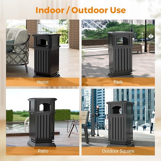 BEAMNOVA Black Trash Can Outdoor Top Tray Stainless Steel Commercial Garbage - Image 7