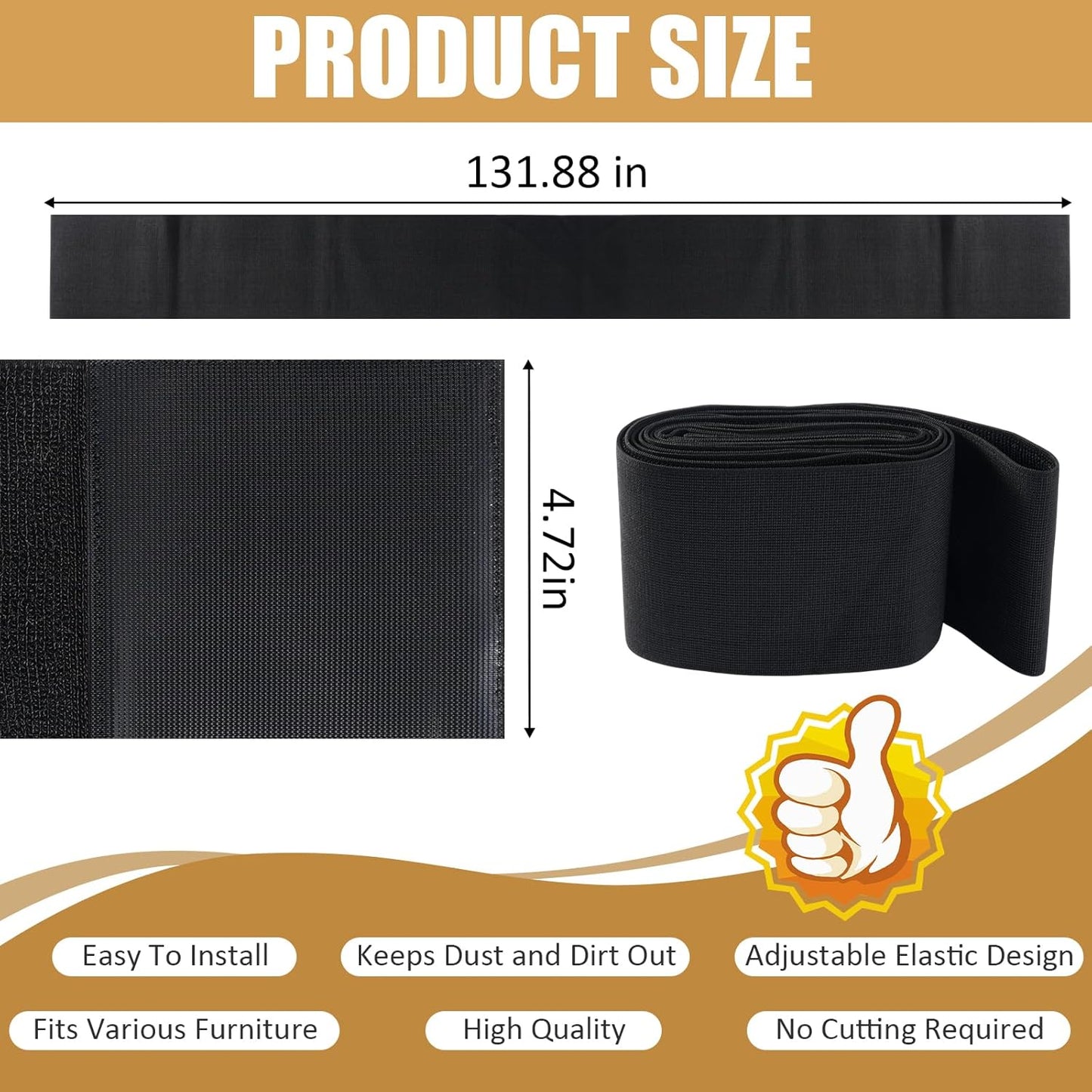 Under Couch Blocker Adjustable Elastic Couch Bed Blockers Suitable for Right-Angle Furniture Legs, for Pets and Kids Toys to Prevent Things from Going Under Sofa (5''×132'')