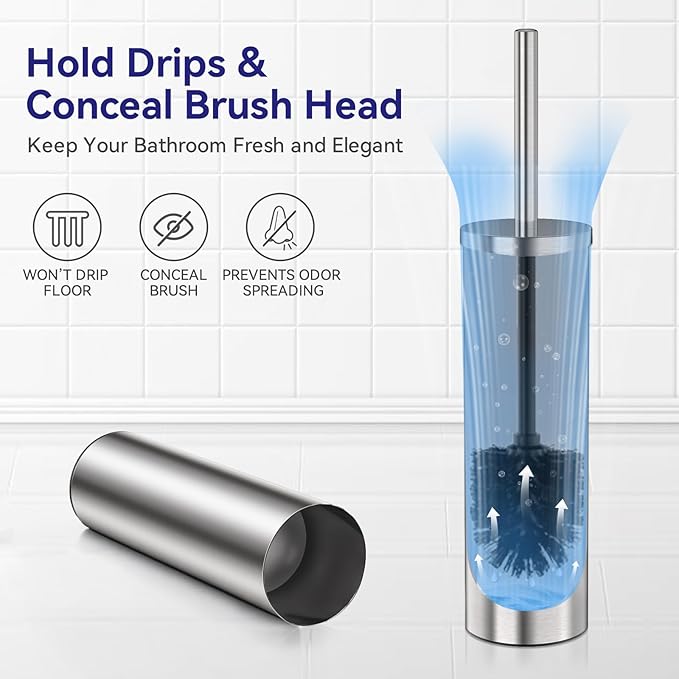 DOWRY Stainless Steel Freestanding Toilet Bowl Brush and Holder - Image 5