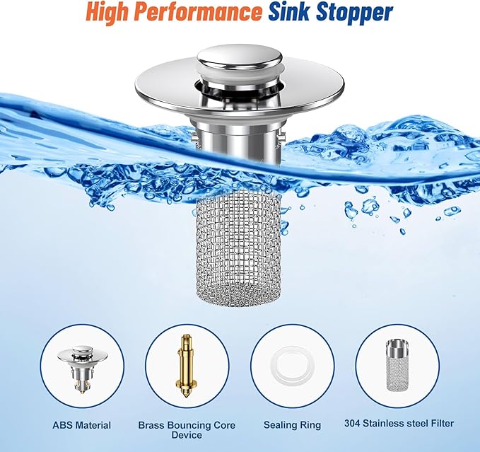 2PC Bathroom Sink Stopper Hair Catcher, Pop Up Sink Drain Filter - Image 6