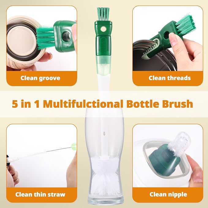 OUTXE 5 Pack Bottle Brush Set, 5-in-1 Multifunctional Water Bottle Cleaning - Image 2