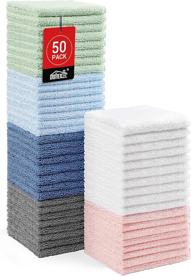 HOMEXCEL Microfiber Washcloths 50 Pack, Highly Absorbent and Soft Face Towel by HOMEXCEL