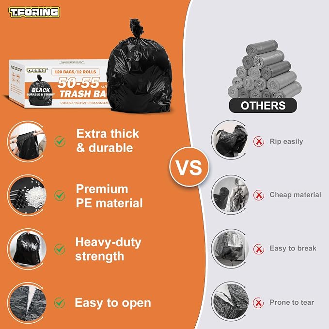 50-55 Gallon Black Trash Bags 120 Count - Image 3