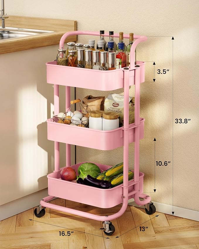 Pipishell 3 Tier Mesh Utility Cart, Rolling Metal Organization Cart - Image 2