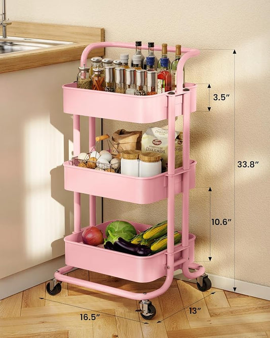 Pipishell 3 Tier Mesh Utility Cart, Rolling Metal Organization Cart - Image 2