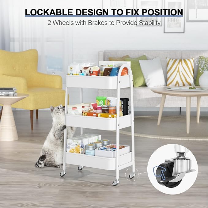 EAGMAK 3 Tier Utility Rolling Cart, Metal Storage Cart - Image 4