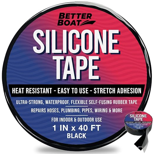 Black Heavy Duty Silicone Tape, Self-Fusing Rubber Hose and Plumbing Water Pipe by BetterBoat