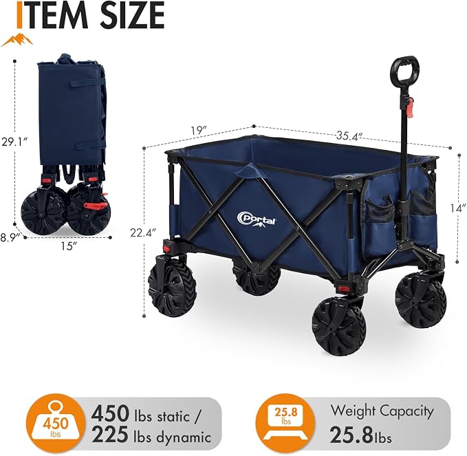 PORTAL Heavy-Duty Folding Wagon Cart, Large Collapsible Utility Wagon - Image 8
