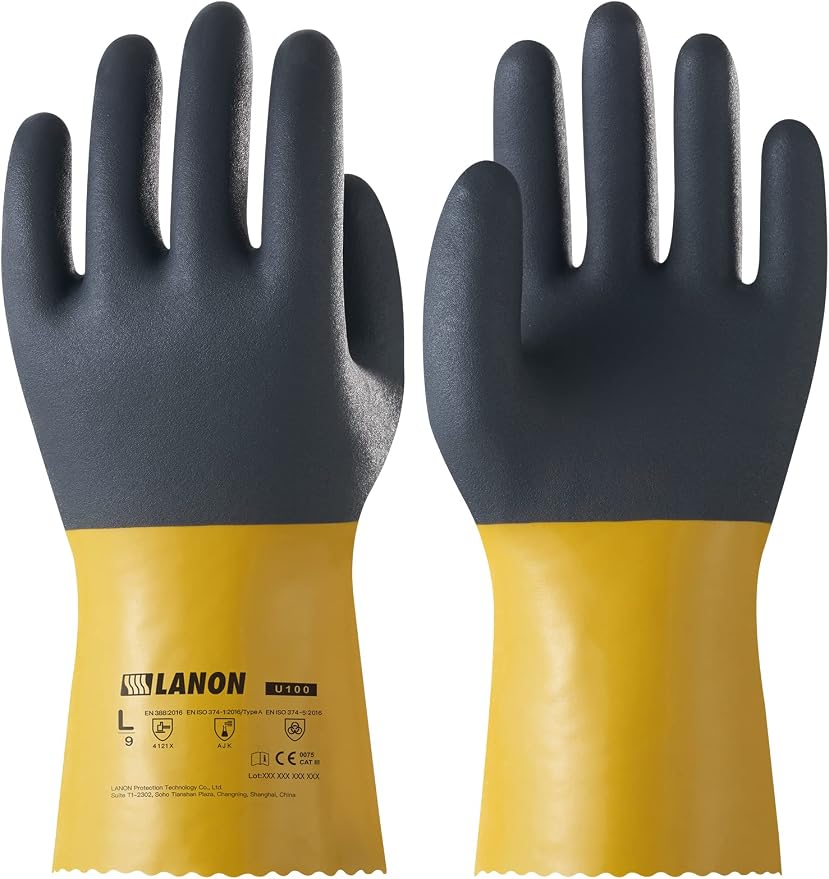 LANON 3 Pairs PVC Chemical Gloves, Thick Rubber Work Gloves, Heavy-Duty by LANONProtection