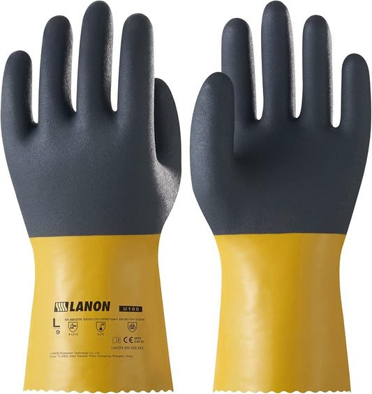 LANON 3 Pairs PVC Chemical Gloves, Thick Rubber Work Gloves, Heavy-Duty by LANONProtection