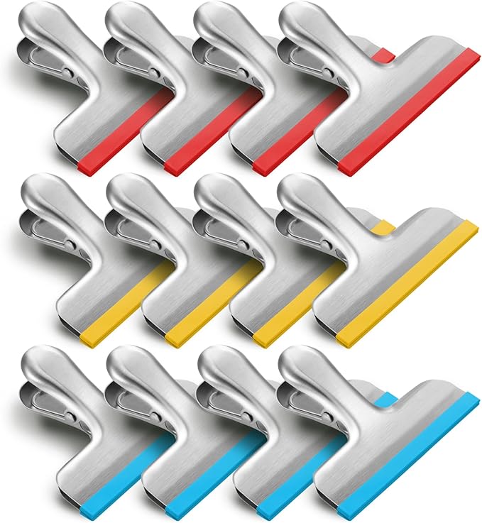 HOUSE AGAIN 12 Pack Stainless Steel Chip Bag Clips Covered by HOUSEAGAIN