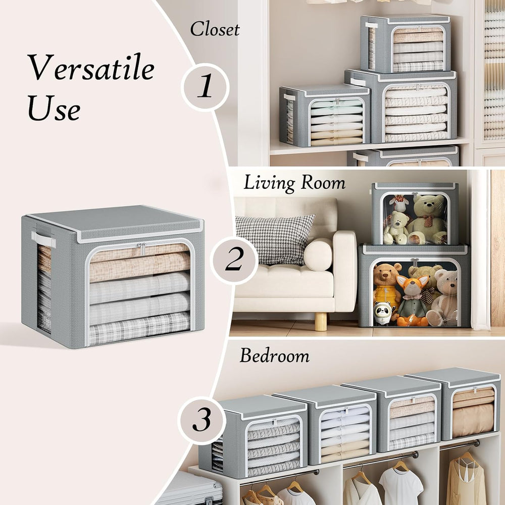 Yecaye Stackable Clothes Storage Bins with Lid, Grey, 40L, 6 Pack