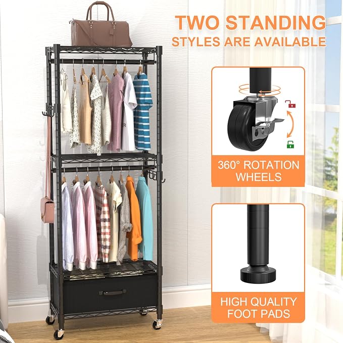 Clothes Rack, Clothing Rack for Hanging Clothes, 4 Tiers Adjustable Closet - Image 5