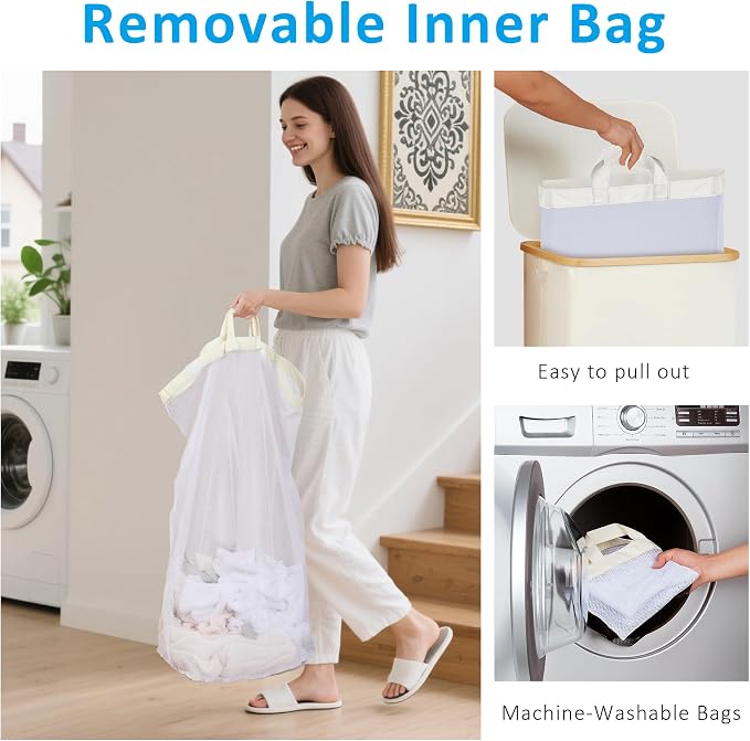 efluky Laundry Basket with Lid and Removable Bag, 100L Tall Laundry Hamper with - Image 4
