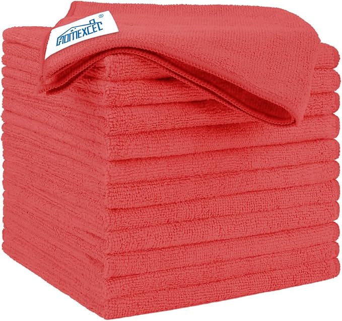 HOMEXCEL Red Microfiber Cleaning Cloth 12 Pack, 12.5 x 12.5 inch Microfiber by HOMEXCEL