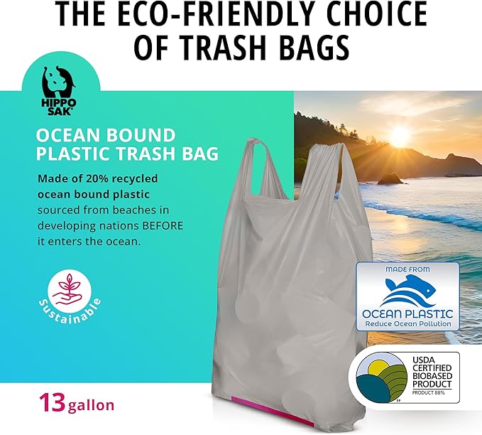 Hippo Sak - Tall Kitchen Garbage Bags - 13 Gallon Trash Bags Made from Recycled - Image 2