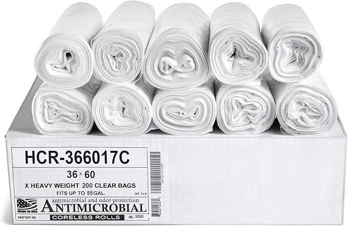 Aluf Plastics High Density Trash Bags, 55 Gallon, 17 Micron, by AlufPlastics