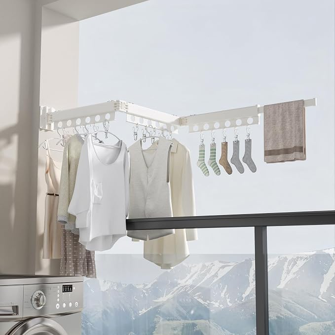 Clothes Drying Rack Foldable Wall Mounted Drying Rack 3 Fold White-Laundry - Image 2