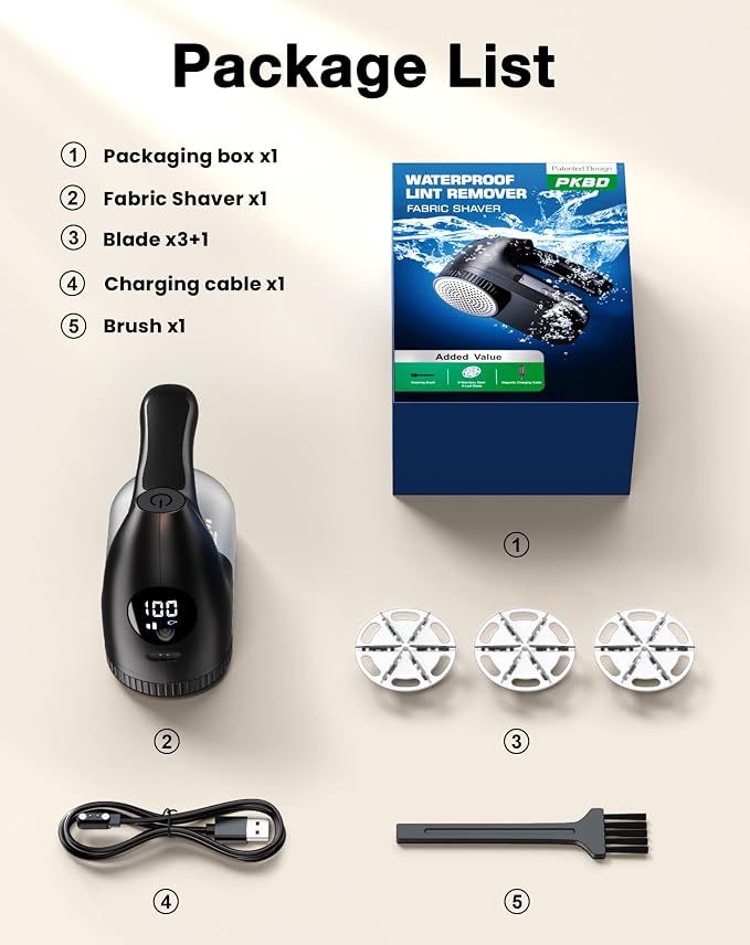 IPX6 Waterproof Washable Electric Fabric Shaver and Lint Remover, Rechargeable - Image 8