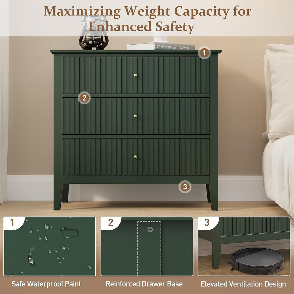 RoyalCraft Large 3 Drawer Dresser Set of 2, Fluted Chest of Drawers with Stor...