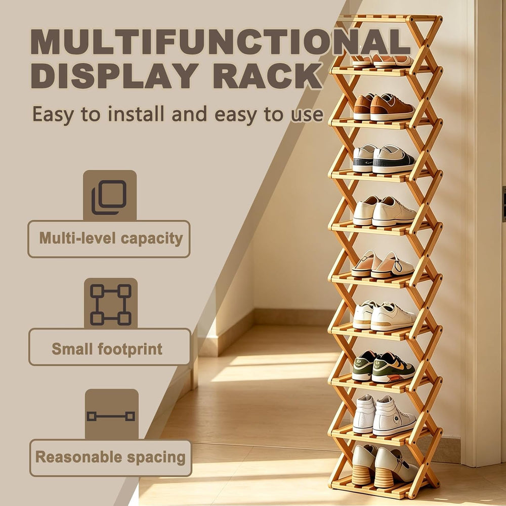 10 Tier Bamboo Shoe Rack, Foldable 10 Tier Bamboo Corner Shoe Rack,Small Shoe...
