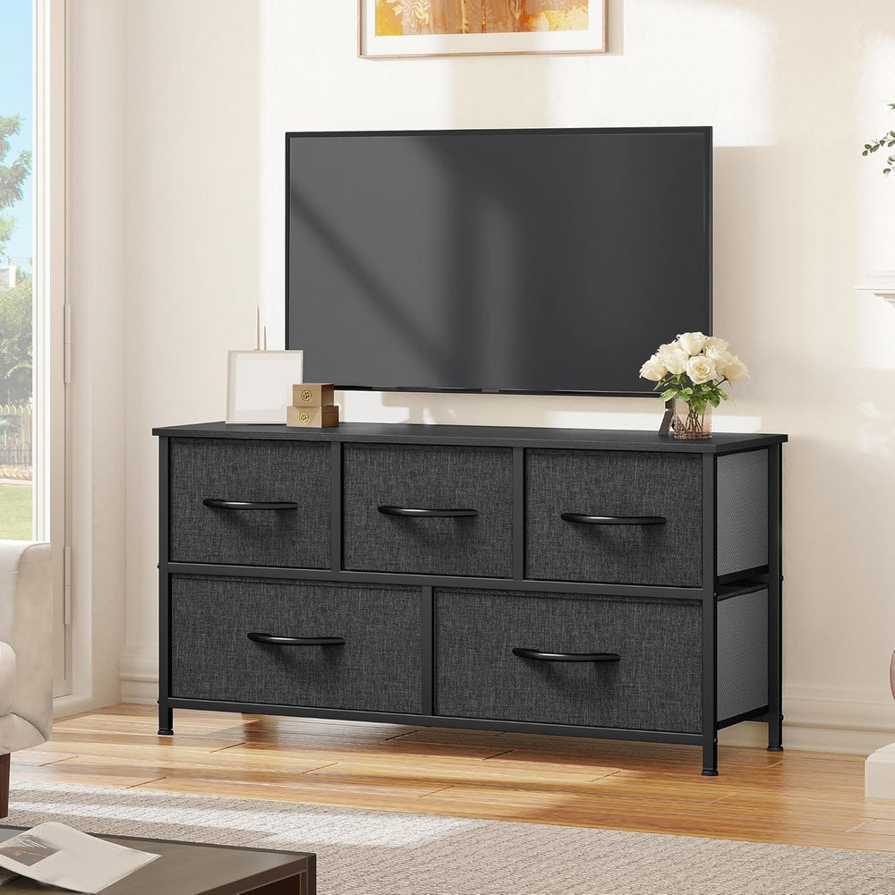 YITAHOME Dresser with 5 Drawers - Fabric Storage Tower, Black Dresser & C...