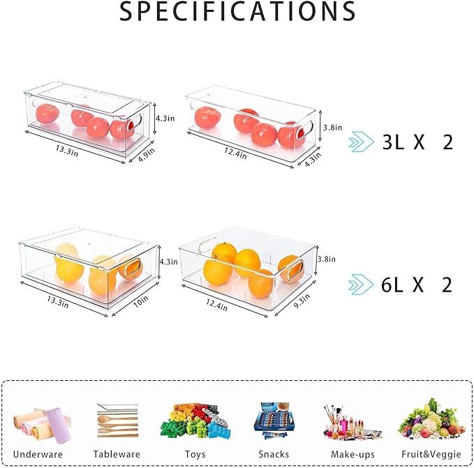 MineSign 4 pack Stackable Refrigerator Organizer Bins Pull-Out Drawers - Image 3