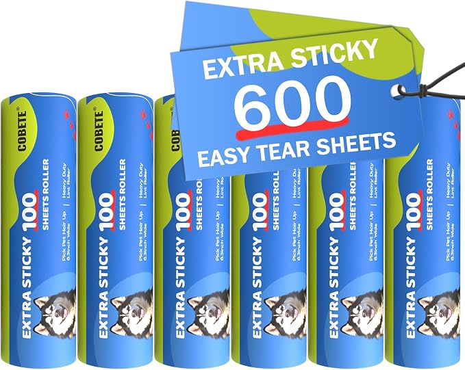 COBETE 6 Rollers Total 600 Sheets Extra Sticky Lint Roller Refills, by COBETE