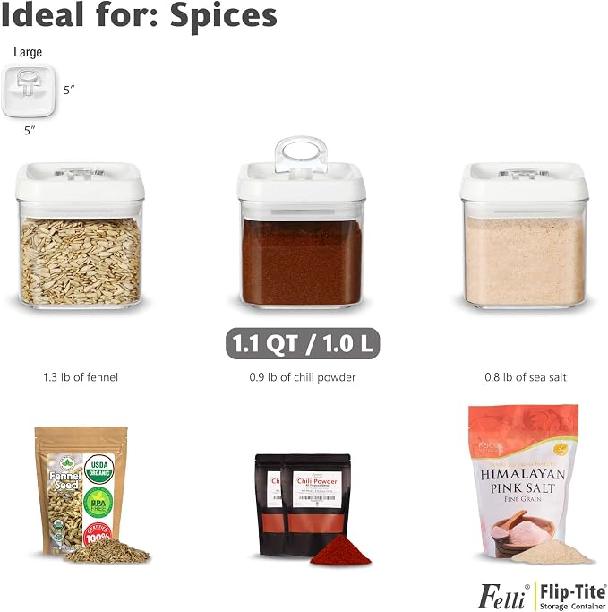 Felli Flip Tite Food Storage Container 5" LARGE Size Airtight Lid Lock Top - Image 7