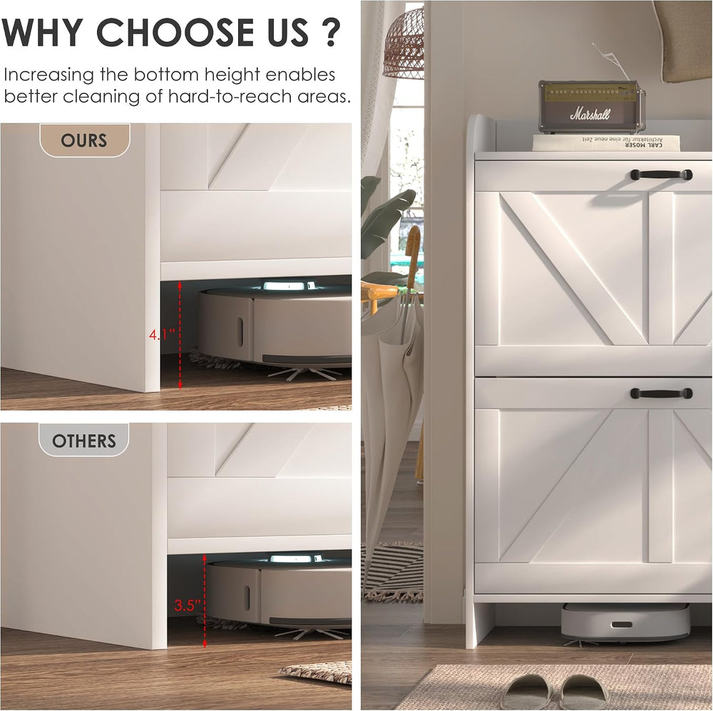 Shoe Cabinet with 4 Flip Drawers, Slim Narrow Shoe Storage Cabinet with Adjus...