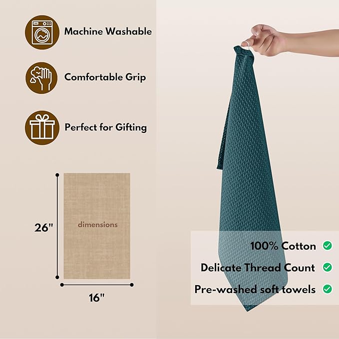 Native Fab Waffle Weave Kitchen Towels, 4 Pack, 16x26 inches, 100% Cotton - Image 3