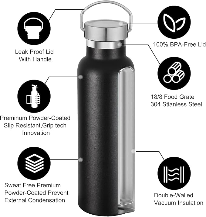 Neihepal 20 oz Insulated Water Bottles Bulk 4 Pack, Stainless Steel Double Wall - Image 3