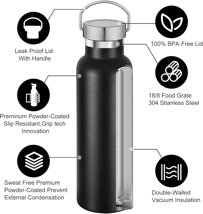Neihepal 20 oz Insulated Water Bottles Bulk 4 Pack, Stainless Steel Double Wall - Image 3