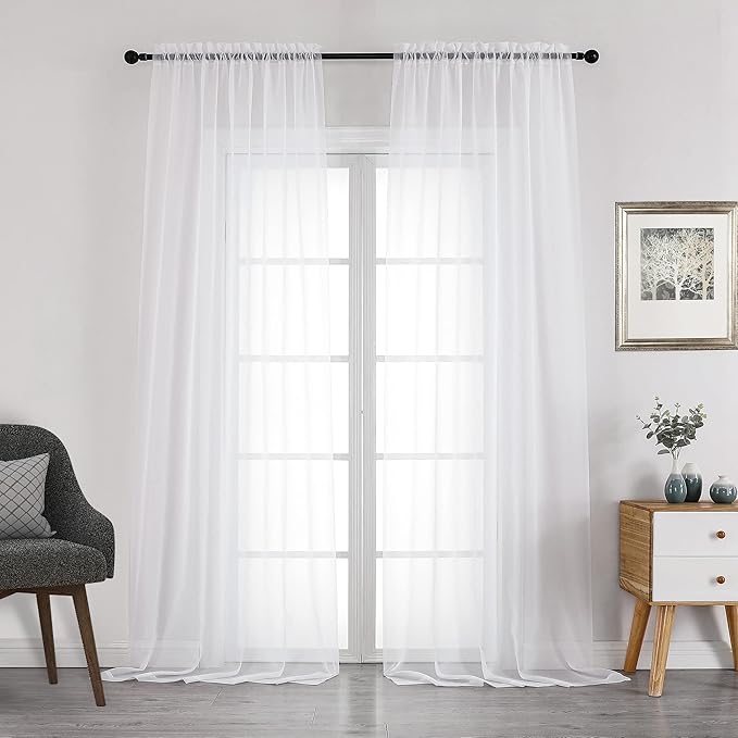Chyhomenyc White Sheer Curtains 108 Inch Length 2 Panels Set, Extra Long Light by Chyhomenyc