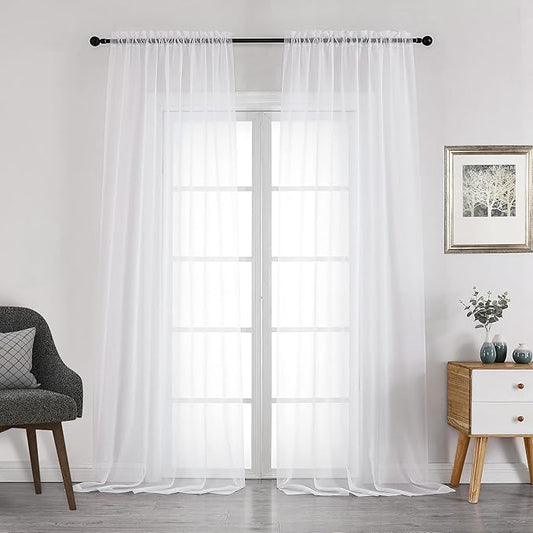 Chyhomenyc White Sheer Curtains 108 Inch Length 2 Panels Set, Extra Long Light by Chyhomenyc