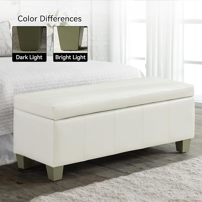 51" Faux Leather Storage Ottoman, Stitch Tufted Rectangle Upholstered End of - Image 8