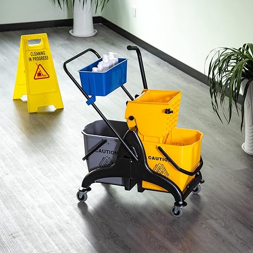 HOMCOM 2 x 6.9 Gallon Mop Water Bucket Wringer Cart - Image 9
